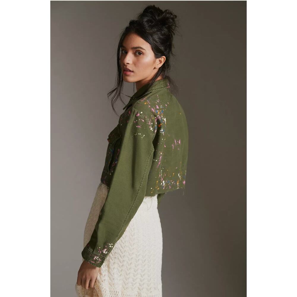 Pilcro Cropped Green Utility Jacket Paint Splatter Small - Picture 7 of 7